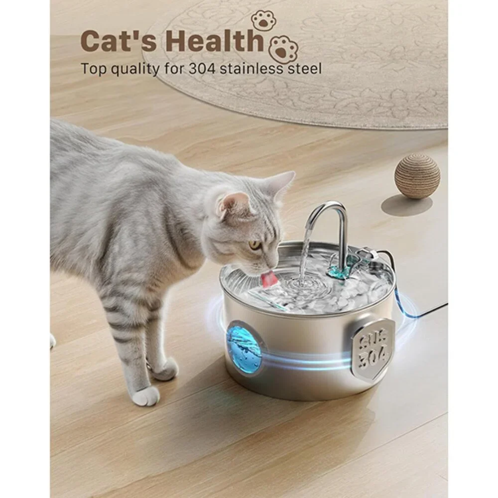 New Stainless Steel Cat Water Fountain 74oz Quiet Dispenser for Pets